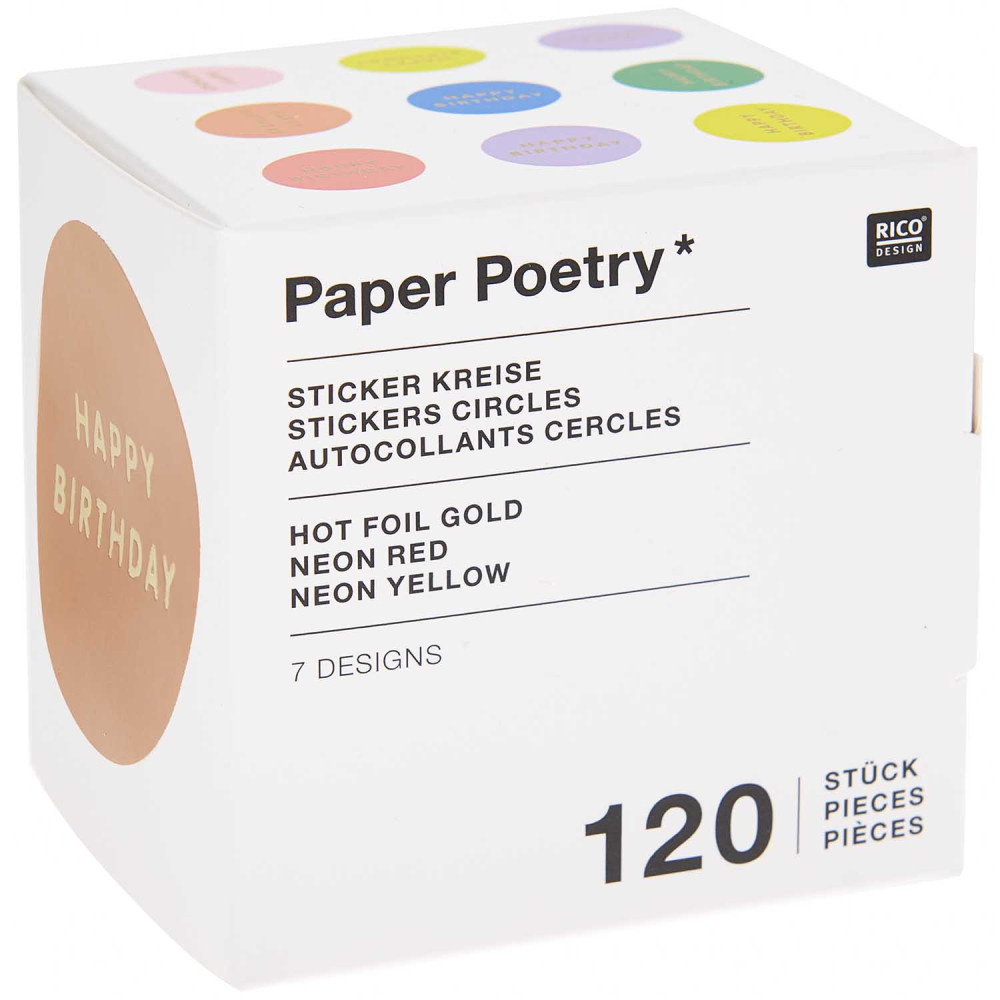 Stickers circles, Happy Birthday - Rico Design - 7 colors, 120 pcs.