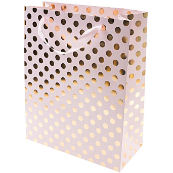 Torba prezentowa w kropki - Rico Design - różowo-złota, 26 x 32 x 12 cm
