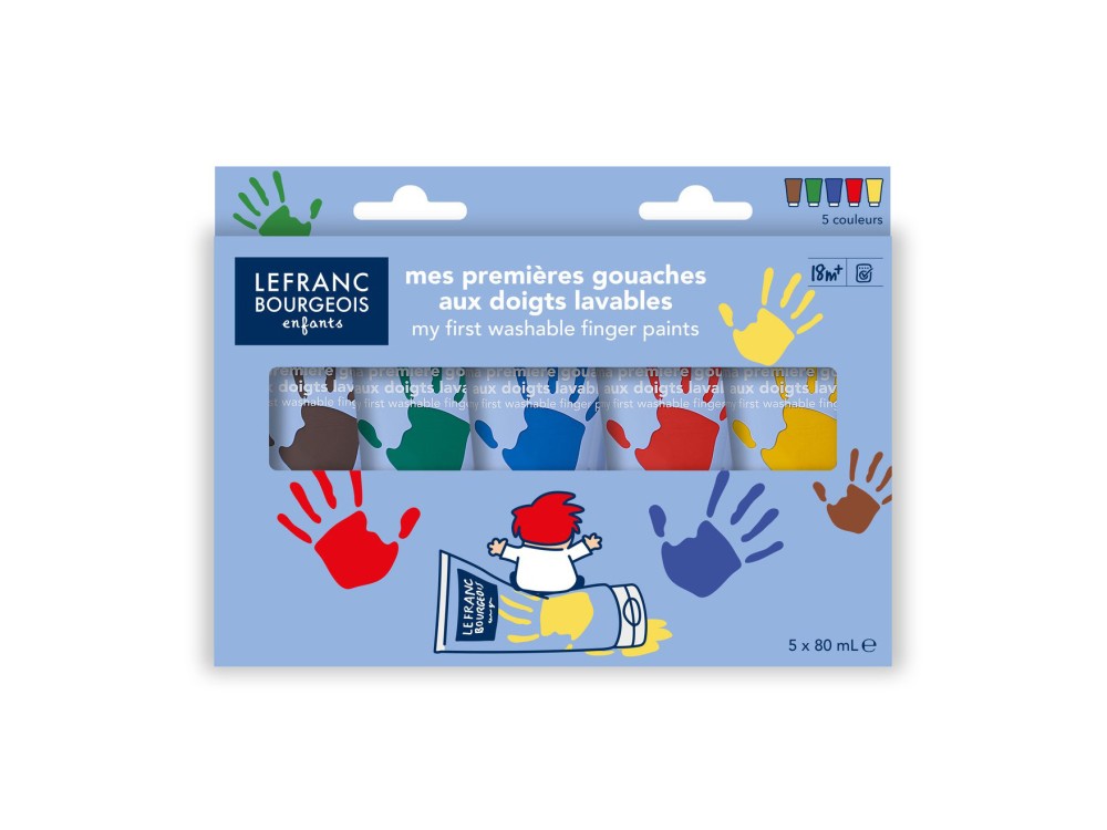 Set of Gouache finger paints, Classic - Lefranc & Bourgeois - 5 x 80 ml
