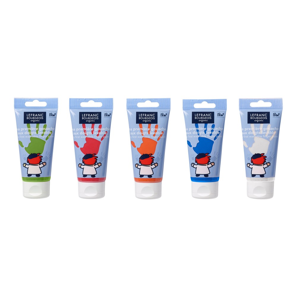 Zestaw farb gwaszy do malowania palcami, Peps - Lefranc & Bourgeois - 5 kolorów x 80 ml