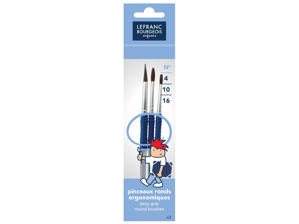 Set of natural brushes, Grippy - Lefranc & Bourgeois - round, 3 pcs.