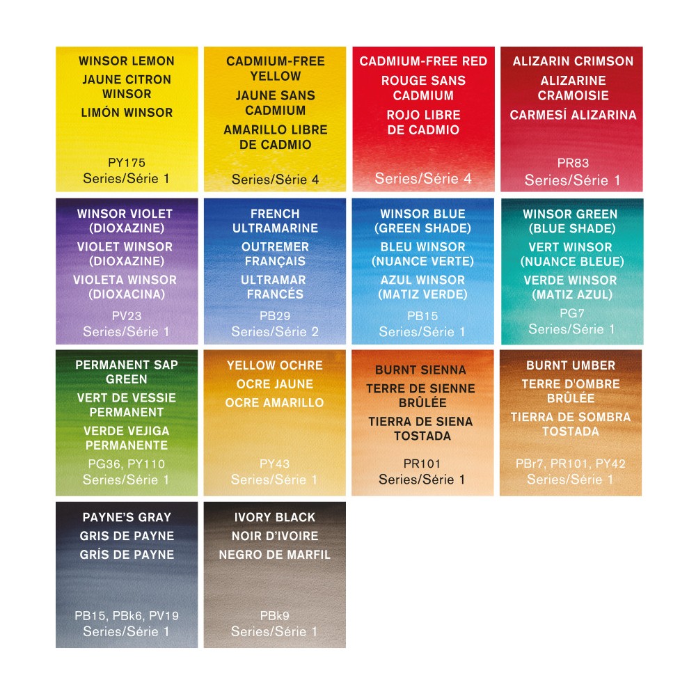 Professional Watercolor half-pans Travel set - Winsor & Newton - 15 colors