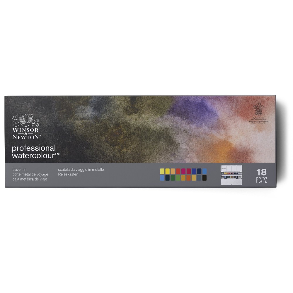 Zestaw farb akwarelowych Professional w półkostkach - Winsor & Newton - 18 kolorów