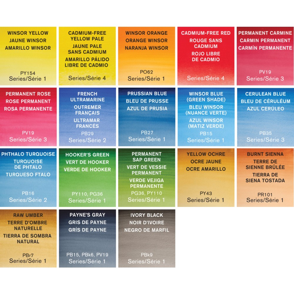 Professional Watercolor half-pans Travel set - Winsor & Newton - 18 colors