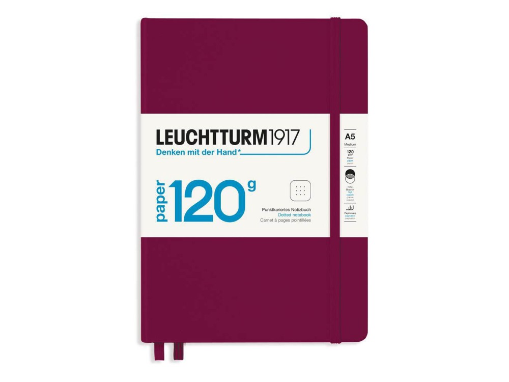 Notatnik A5 - Leuchtturm1917 - w kropki, Port Red, twarda okładka, 120 g