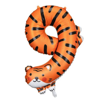 Balon foliowy, Cyfra 9 - Tygrys, 64 x 87 cm
