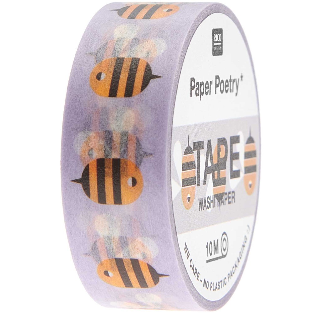 Washi tape, Bees - Paper Poetry - violet, 15 mm x 10 m
