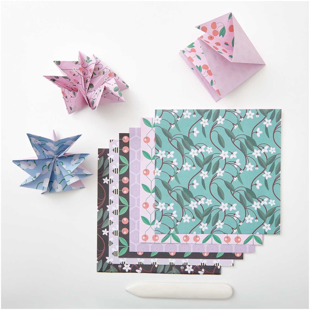 Origami paper, Just Bees + Fruits + Flowers - Paper Poetry - 15 x 15 cm, 50 sheets