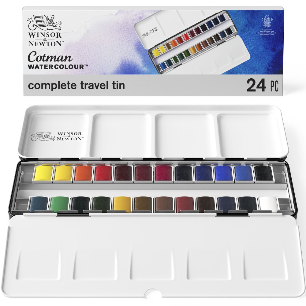 Watercolors Cotman Complete Travel Tin Set - Winsor & Newton - 24 colors