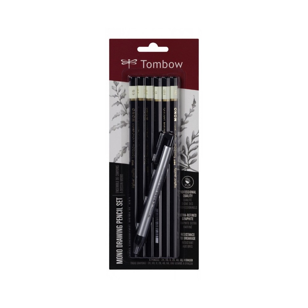 Zestaw ołówków Mono Drawing z gumką Mono Zero - Tombow - 7 szt.