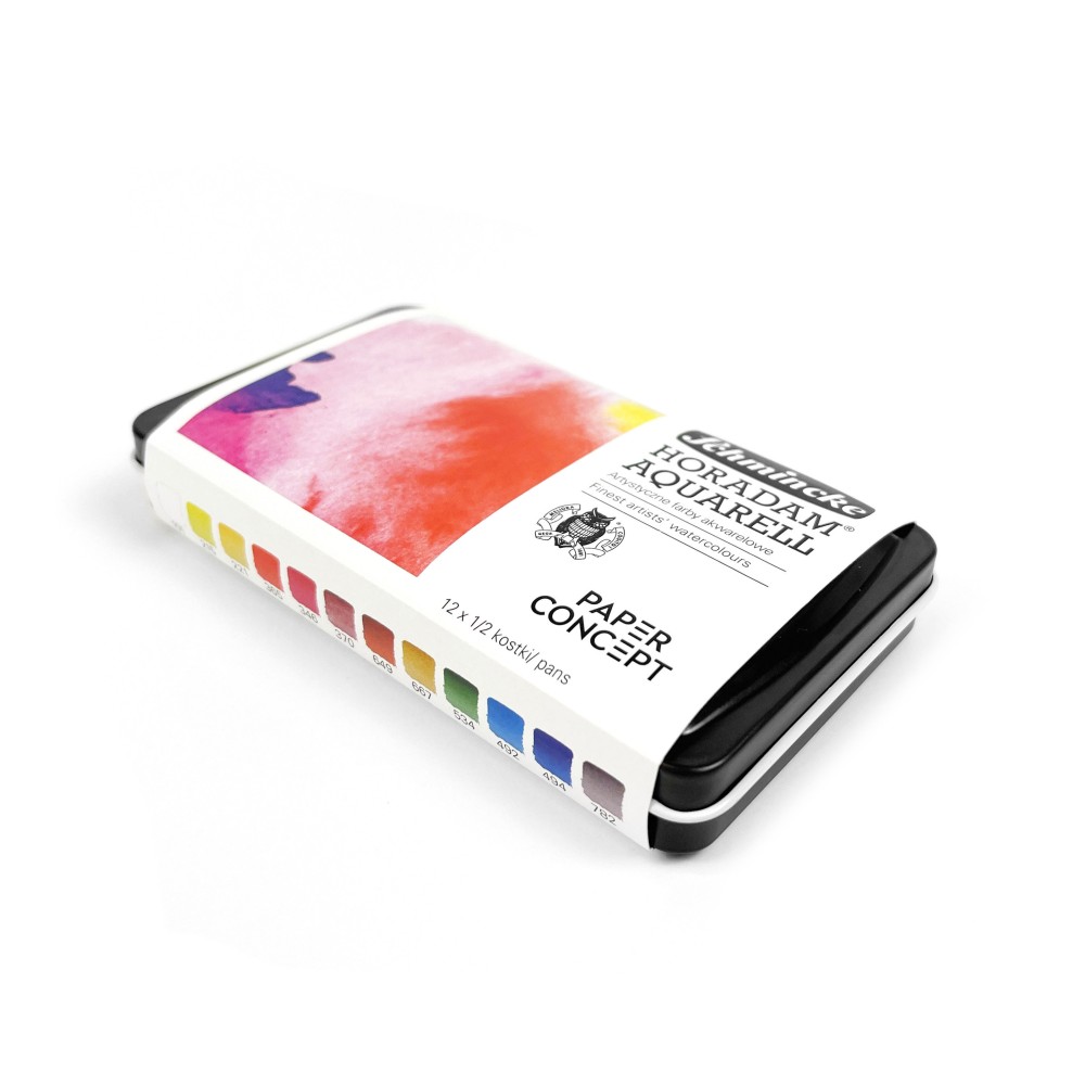 Zestaw akwareli w półkostkach Horadam Aquarell - Schmincke x PaperConcept - 12 szt.