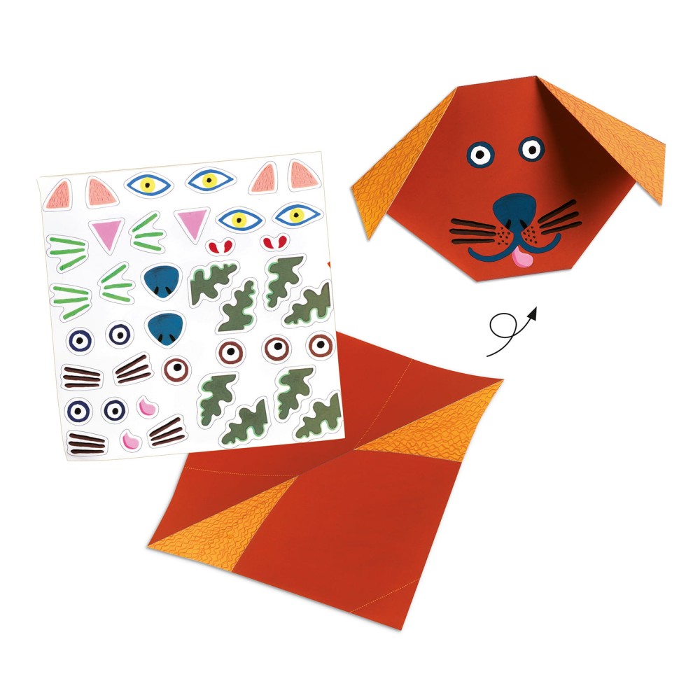 Zestaw do origami z naklejkami - Djeco - Zwierzaki