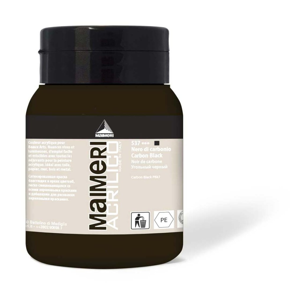 Farba akrylowa Acrilico - Maimeri - 537, Carbon Black, 500 ml