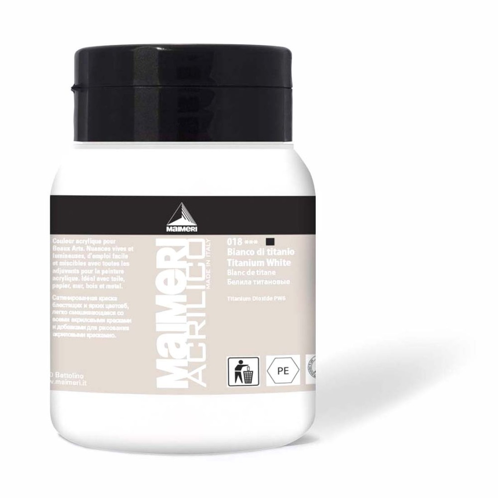 Farba akrylowa Acrilico - Maimeri - 018, Titanium White, 500 ml