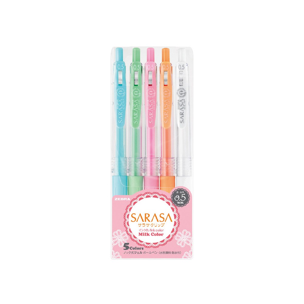Zestaw długopisów żelowych Sarasa - Zebra - Milk Color, 5 kolorów