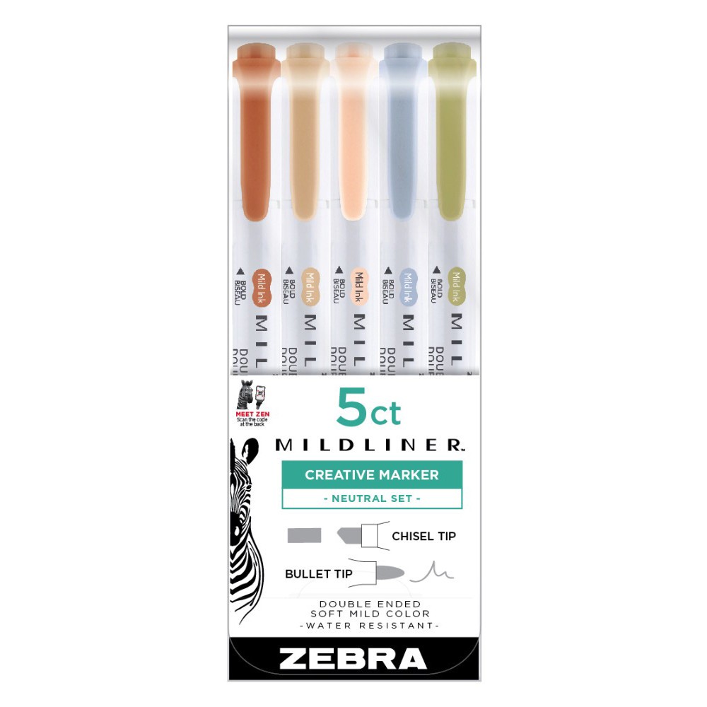 Set of double ended highlighters Mildliner - Zebra - Neutral, 5 pcs.
