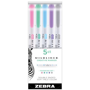 Set of double ended highlighters Mildliner - Zebra - Favorites, 5 pcs.
