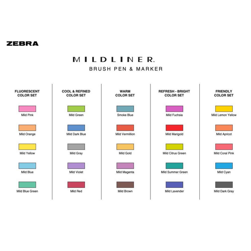 Set of double ended highlighters Mildliner - Zebra - 15 pcs.