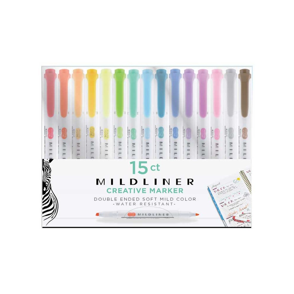 Set of double ended highlighters Mildliner - Zebra - 15 pcs.