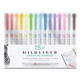Set of double ended highlighters Mildliner - Zebra - 15 pcs.