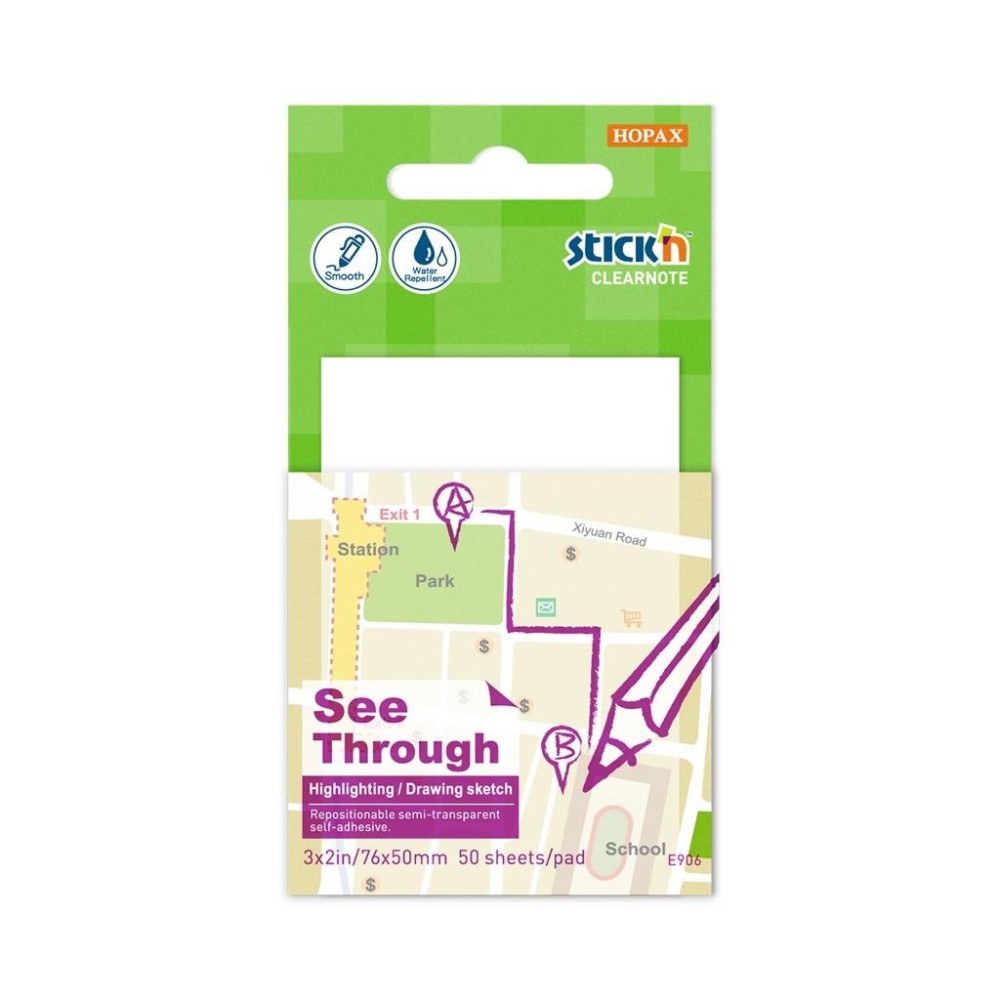 Transparent sticky notes Stick'N - 51 x 76 mm, 50 pcs.