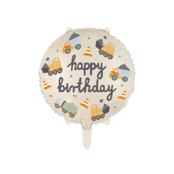 Foil birthday balloon, Construction vehicles - 45 cm