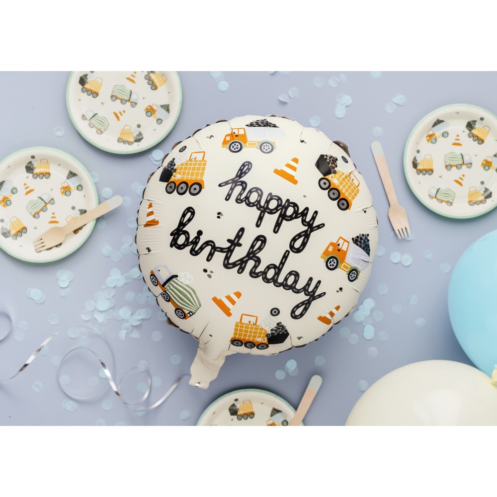 Foil birthday balloon, Construction vehicles - 45 cm