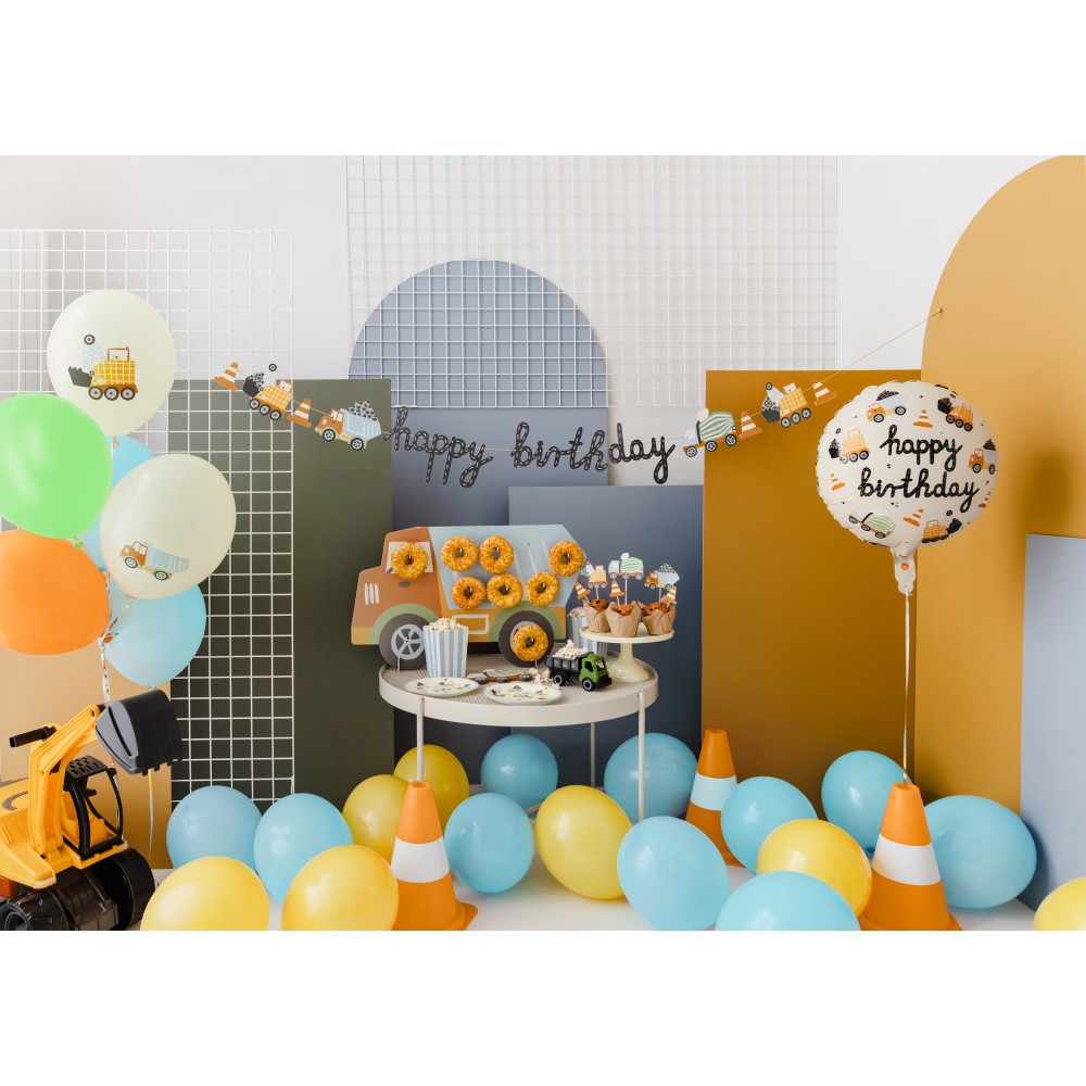 Balon foliowy urodzinowy, Pojazdy budowlane - 45 cm