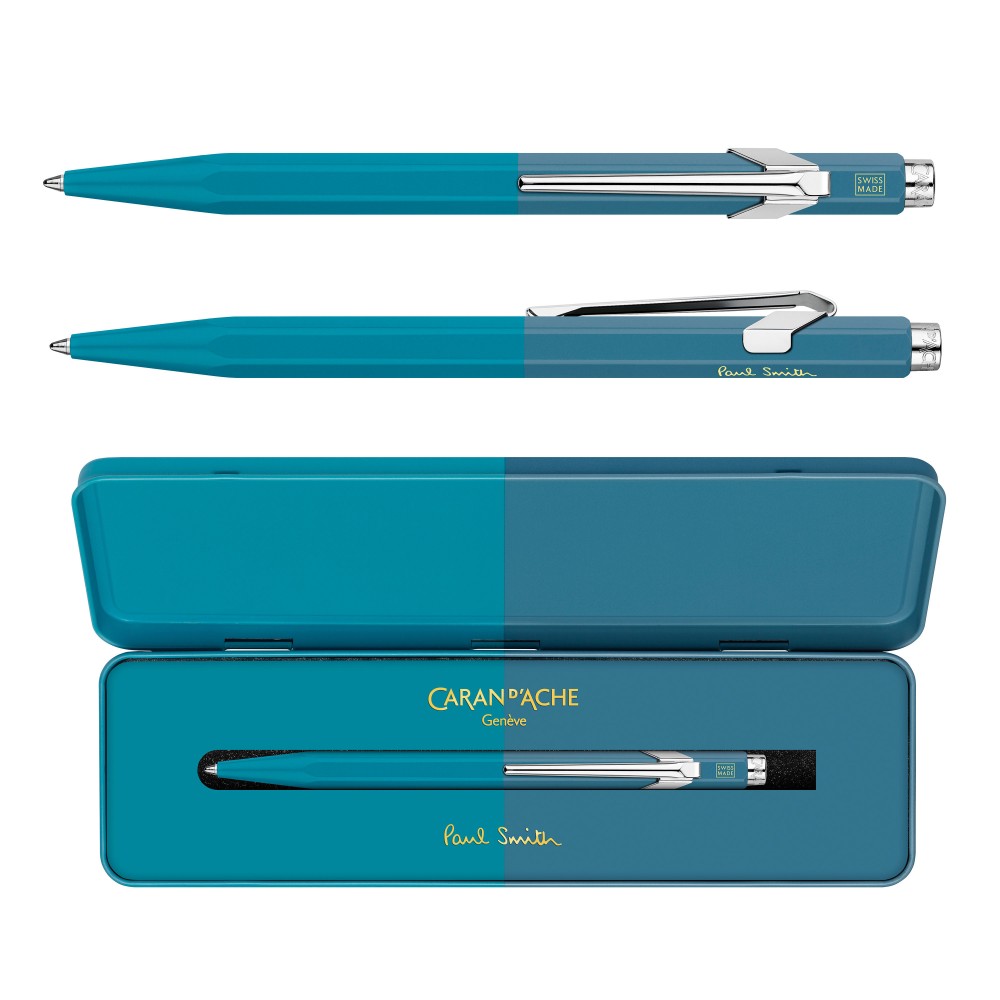 849 Paul Smith ballpoint pen with case - Caran d'Ache - Cyan & Steel
