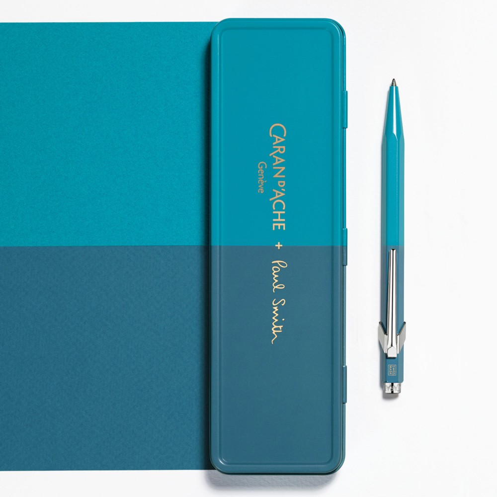 849 Paul Smith ballpoint pen with case - Caran d'Ache - Cyan & Steel