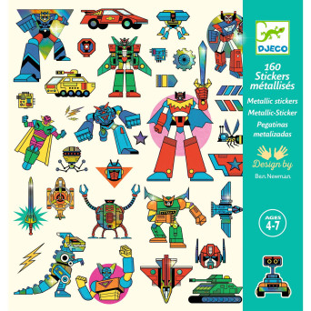 Zestaw metalicznych naklejek, Roboty - Djeco - 160 szt.
