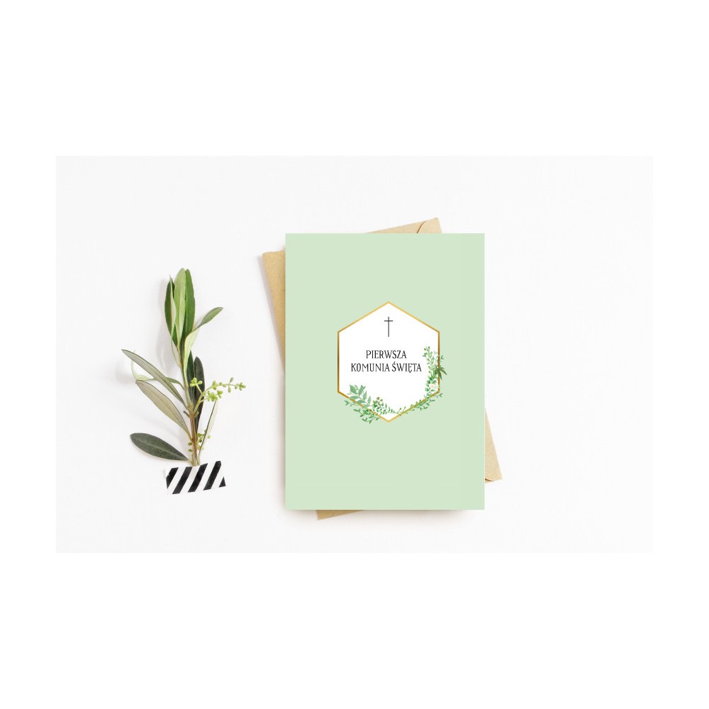 Greeting card - Cudowianki - Pierwsza Komunia Święta Heksagon, 12 x 17 cm