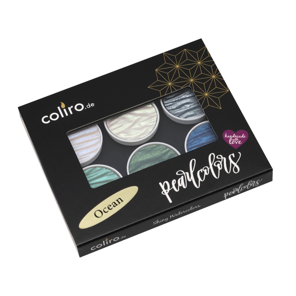 Set of watercolor paints, Ocean - Coliro Pearl Colors - 30 mm, 6 pcs.