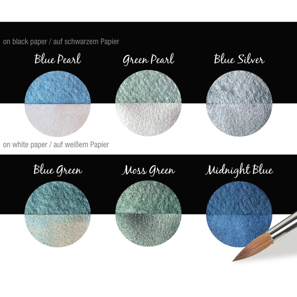 Set of watercolor paints, Ocean - Coliro Pearl Colors - 30 mm, 6 pcs.