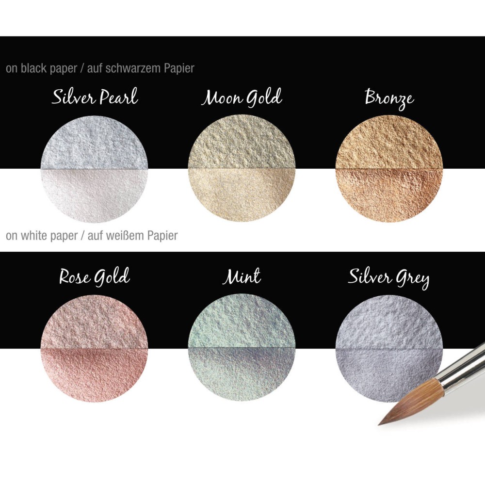Set of watercolor paints, Silk - Coliro Pearl Colors - 30 mm, 6 pcs.