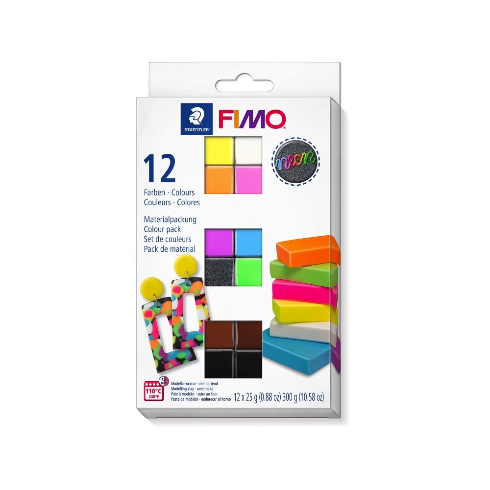Zestaw masy termoutwardzalnej Fimo Neon - Staedtler - 12 kolorów x 25g