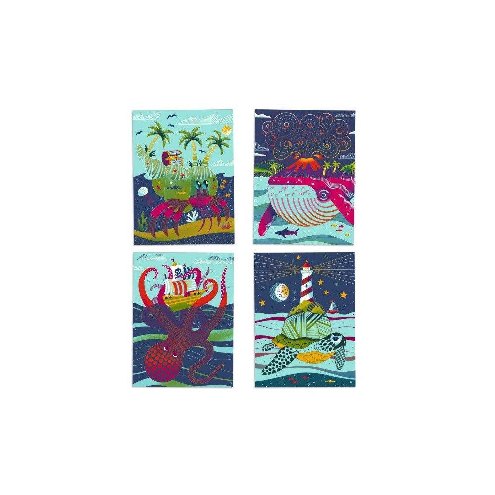 Scratch boards for children - Djeco - Underwater World, 4 sheets