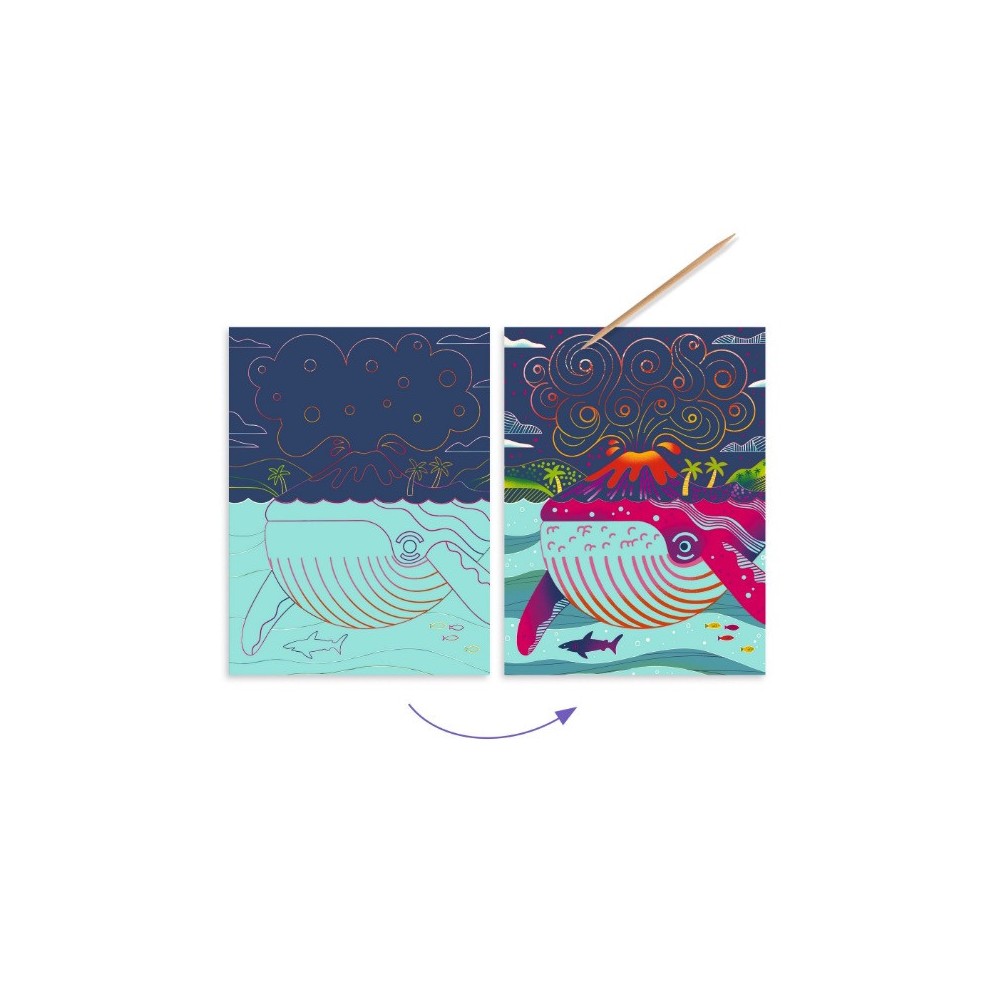 Scratch boards for children - Djeco - Underwater World, 4 sheets