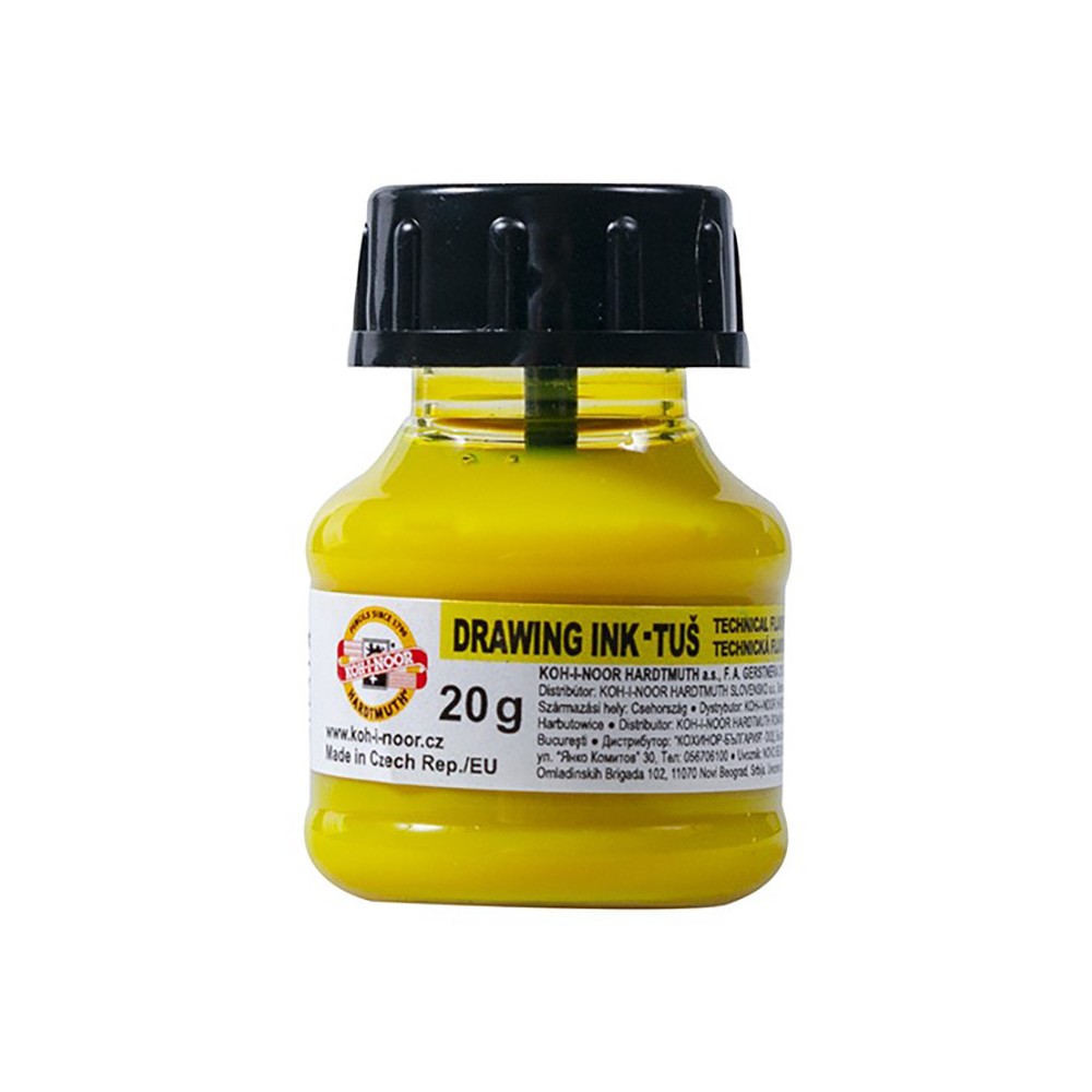 Tusz rysunkowy, kreślarski - Koh-I-Noor - żółty fluorescencyjny, 20 g