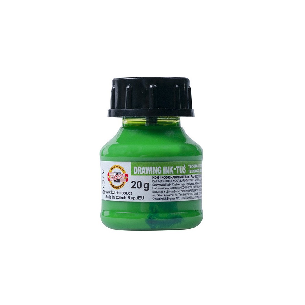 Tusz rysunkowy, kreślarski - Koh-I-Noor - zielony fluorescencyjny, 20 g