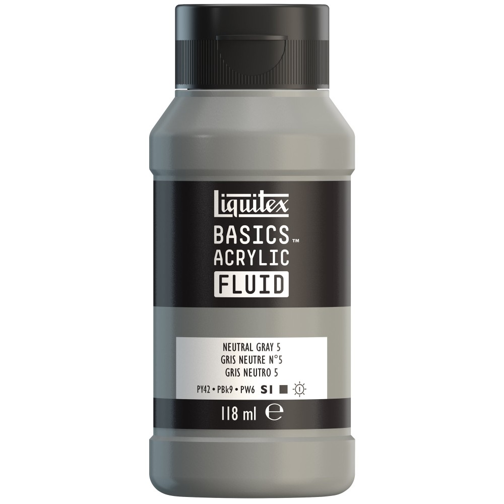 Farba akrylowa Basics Acrylic Fluid - Liquitex - 599, Neutral Gray 5, 118 ml