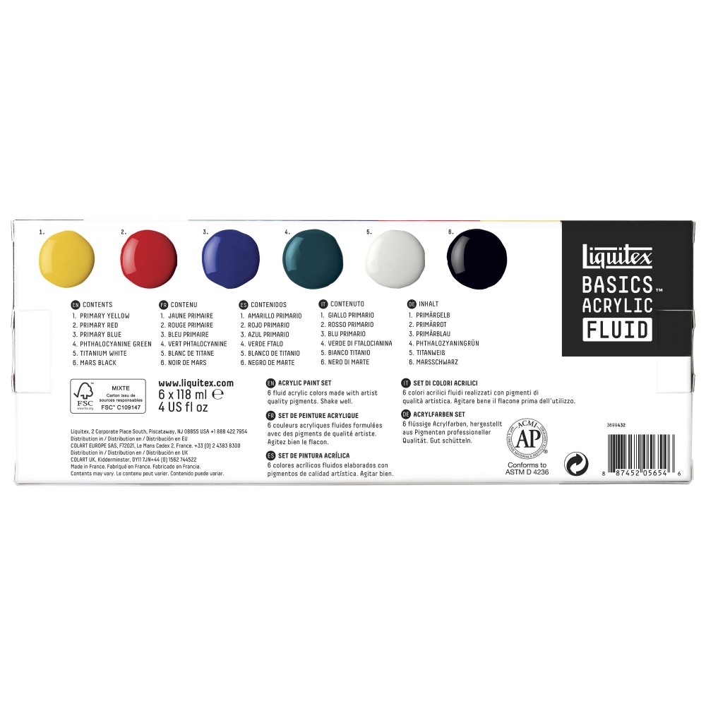 Set of Basics Acrylic Fluid paints - Liquitex - 6 x 118 ml
