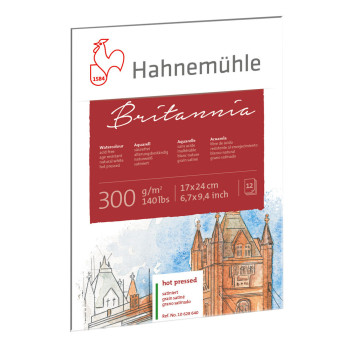 Blok do akwareli Britannia - Hahnemühle - hot pressed, 17 x 24 cm, 300 g, 12 ark.