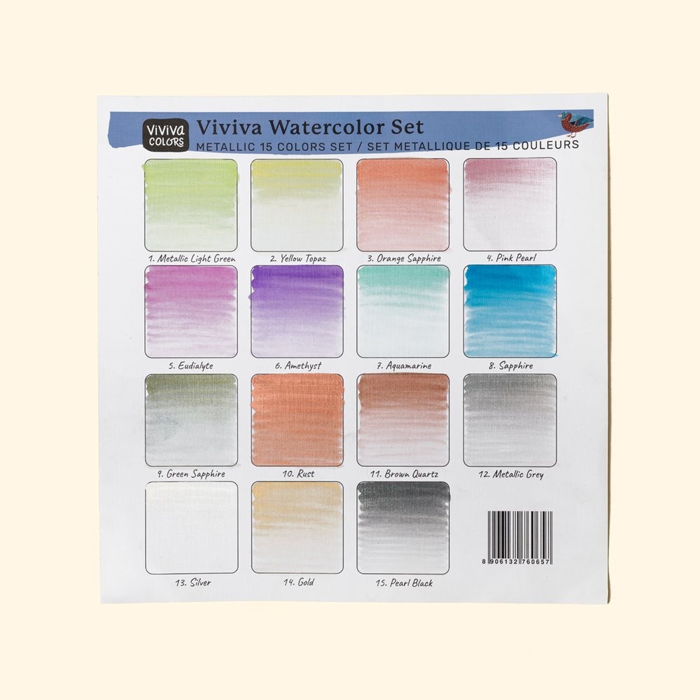 Zestaw akwareli - Viviva Colors - Metallics, 15 kolorów