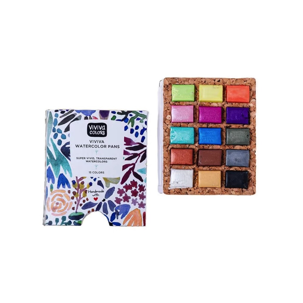 Set of Watercolor pans - Viviva Colors - Metallics, 15 colors