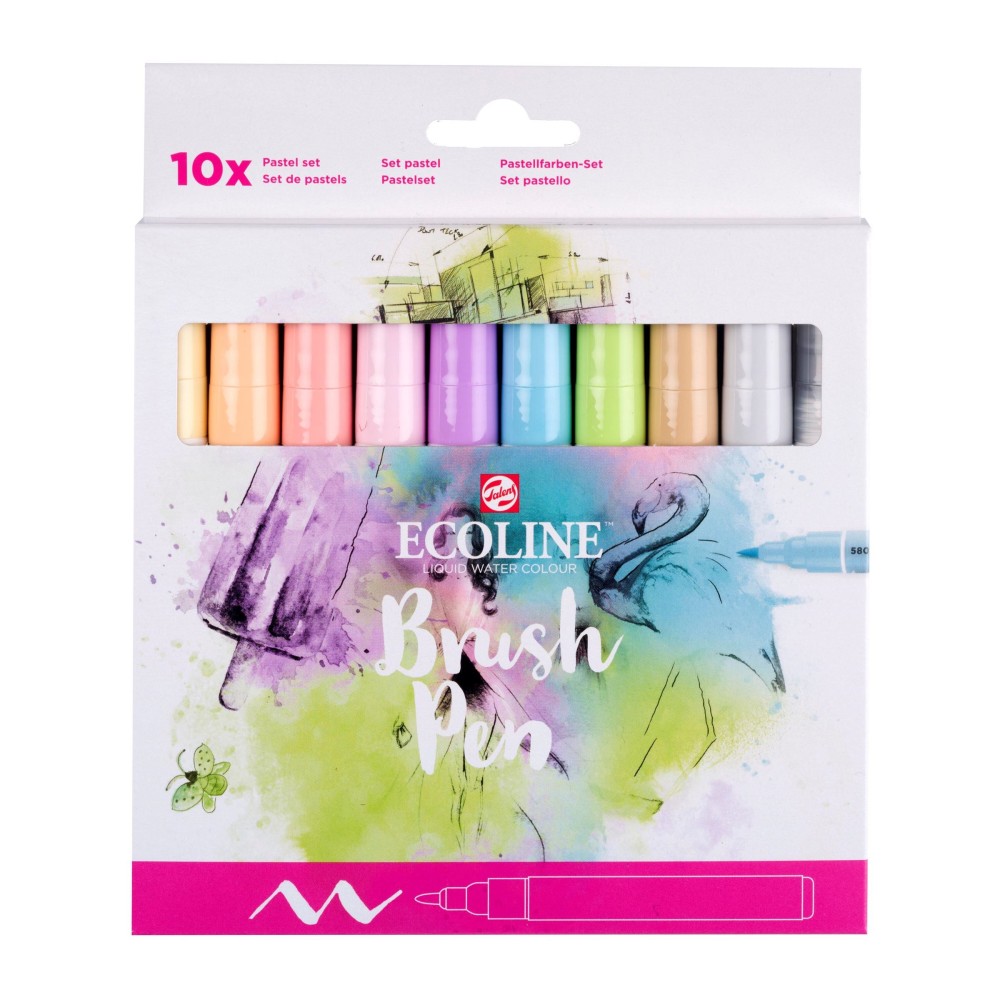 Brush Pen watercolor set Ecoline - Talens - Pastel, 10 pcs.