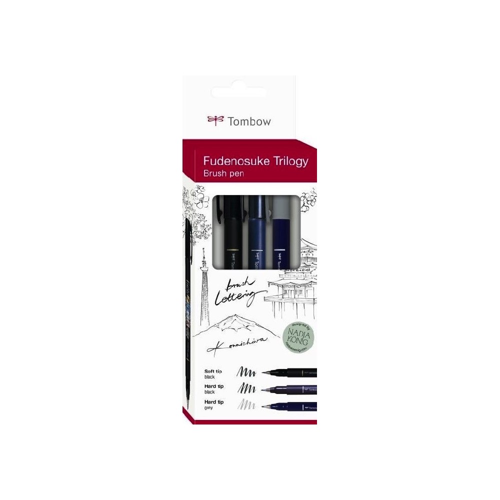 Zestaw pisaków do kaligrafii Fudenosuke Brush Pen, Trilogy - Tombow - 3 szt.