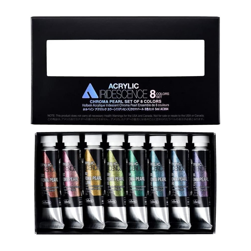 Zestaw farb akrylowych Iridescence Acrylic - Holbein - Chroma Pearl, 8 kolorów x 5 ml