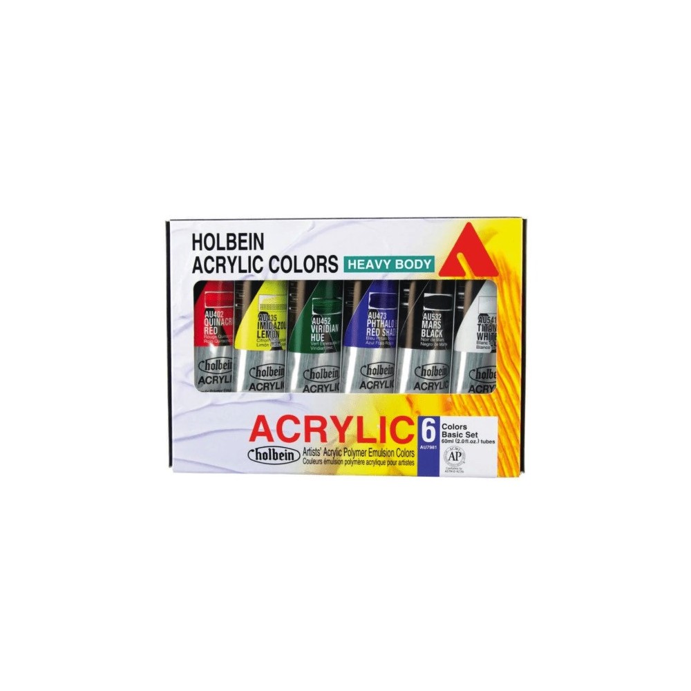 Zestaw farb akrylowych Heavy Body Acrylic - Holbein - Basic, 6 kolorów x 60 ml