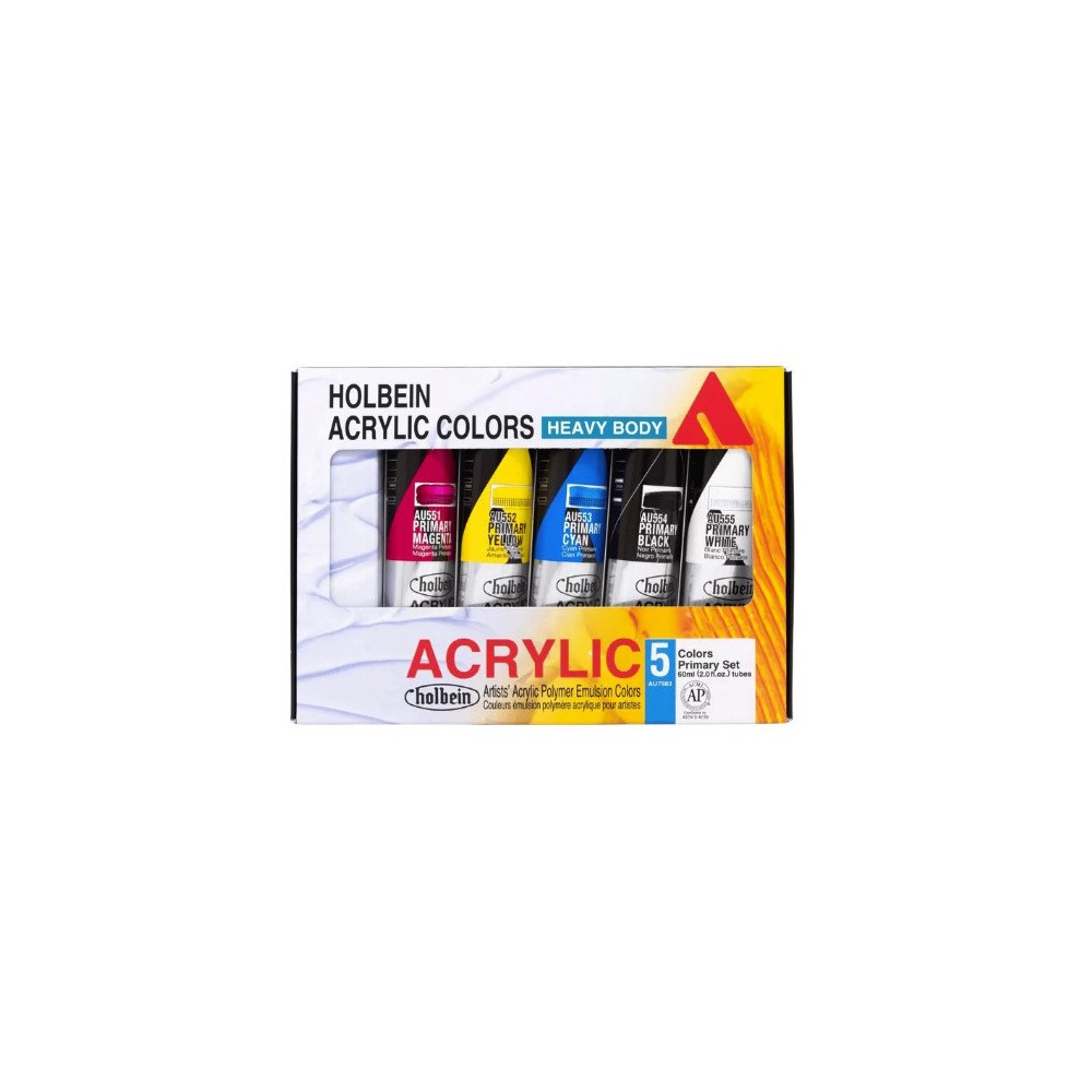 Set of Heavy Body Acrylic Paints - Holbein - Primary, 5 x 60 ml